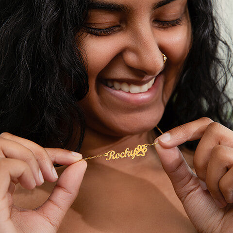 Personalized Paw Print Name Necklace