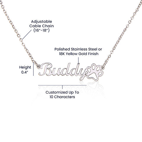 Personalized Paw Print Name Necklace