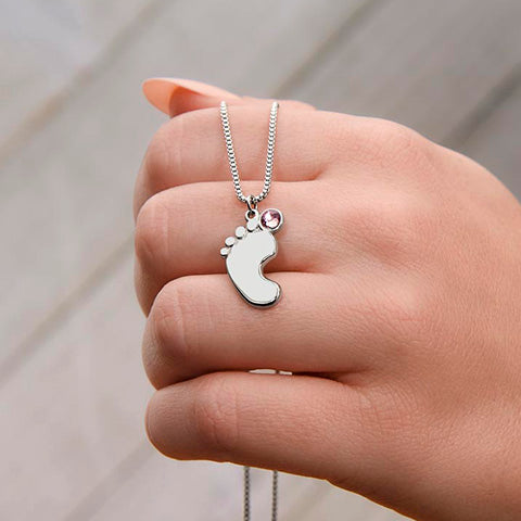 Personalized Baby Feet Birthstone Charm