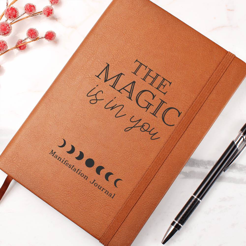 Moon Phase Manifestation Journal - Eco-Friendly Vegan Leather Dream Diary, Goal Setting and Personal Growth, Law of Attraction, 2024