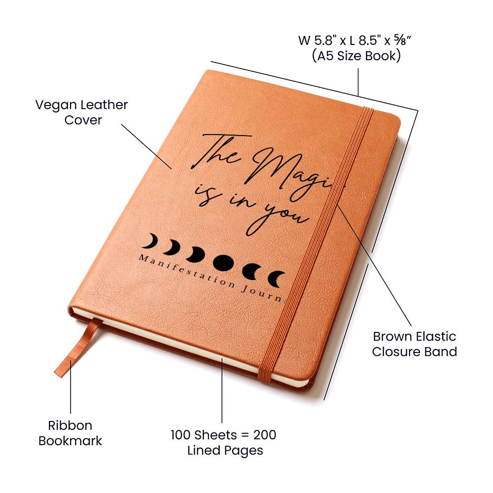 Moon Phase Manifestation Journal - Eco-Friendly Vegan Leather Dream Diary, Goal Setting and Personal Growth