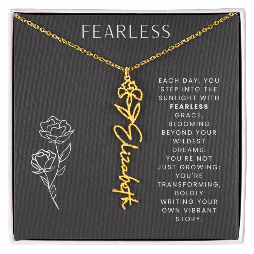 Fearless Birthflower Necklace, Swiftie Fan Gift, Name Plate Necklace, Personalized Gift, Gift for Her, Birth Flower