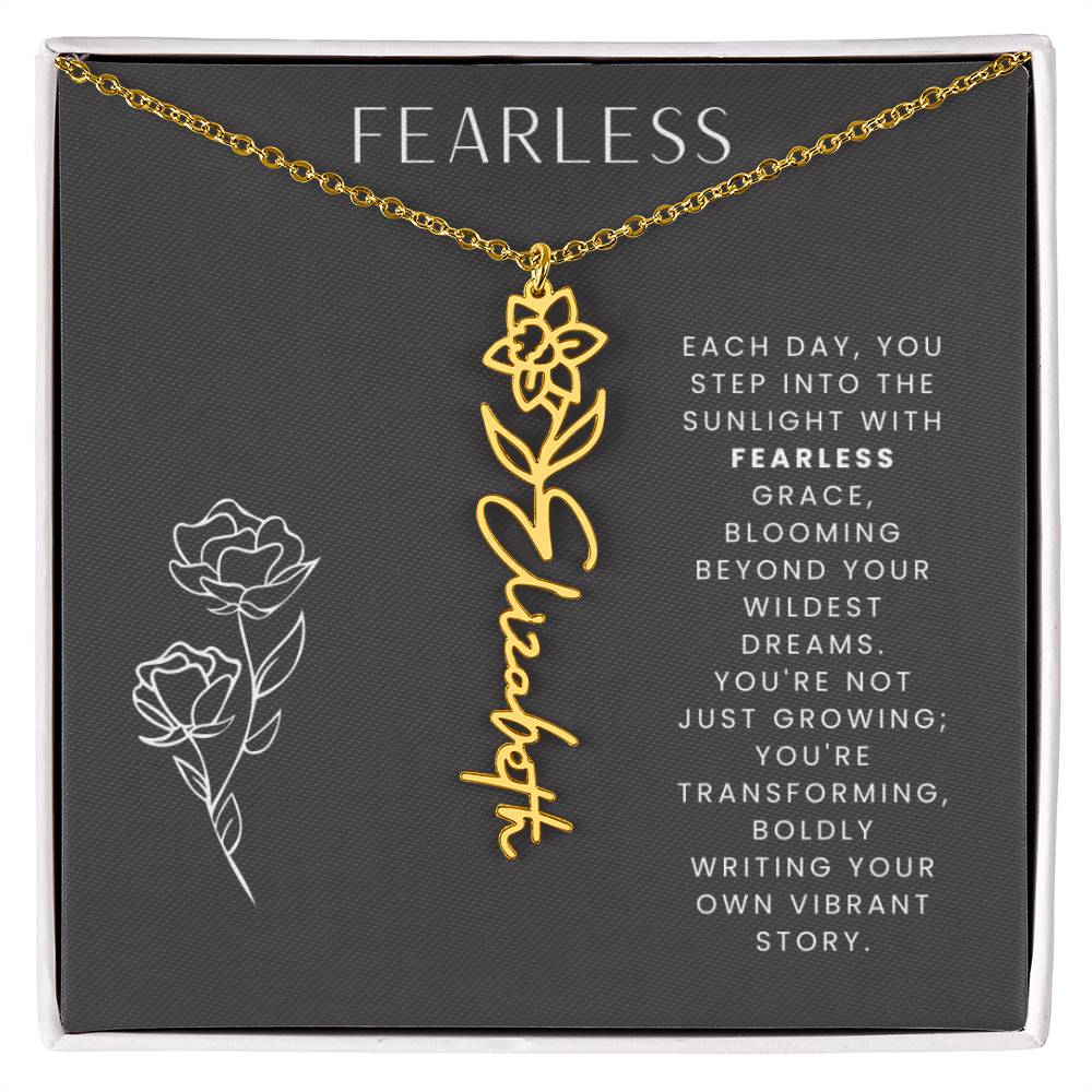 Fearless Birthflower Necklace, Swiftie Fan Gift, Name Plate Necklace, Personalized Gift, Gift for Her, Birth Flower