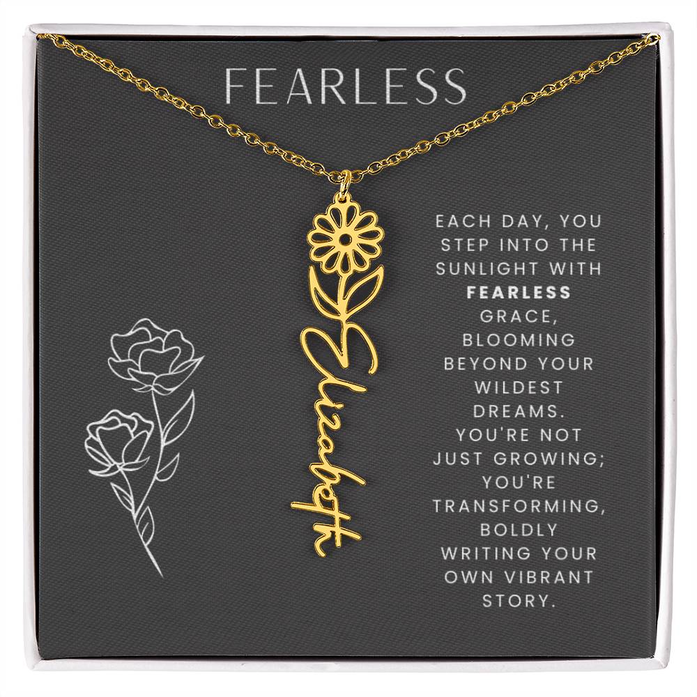 Fearless Birthflower Necklace, Swiftie Fan Gift, Name Plate Necklace, Personalized Gift, Gift for Her, Birth Flower