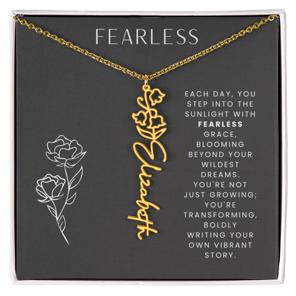 Fearless Birthflower Necklace, Swiftie Fan Gift, Name Plate Necklace, Personalized Gift, Gift for Her, Birth Flower