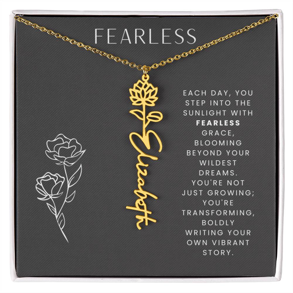 Fearless Birthflower Necklace, Swiftie Fan Gift, Name Plate Necklace, Personalized Gift, Gift for Her, Birth Flower