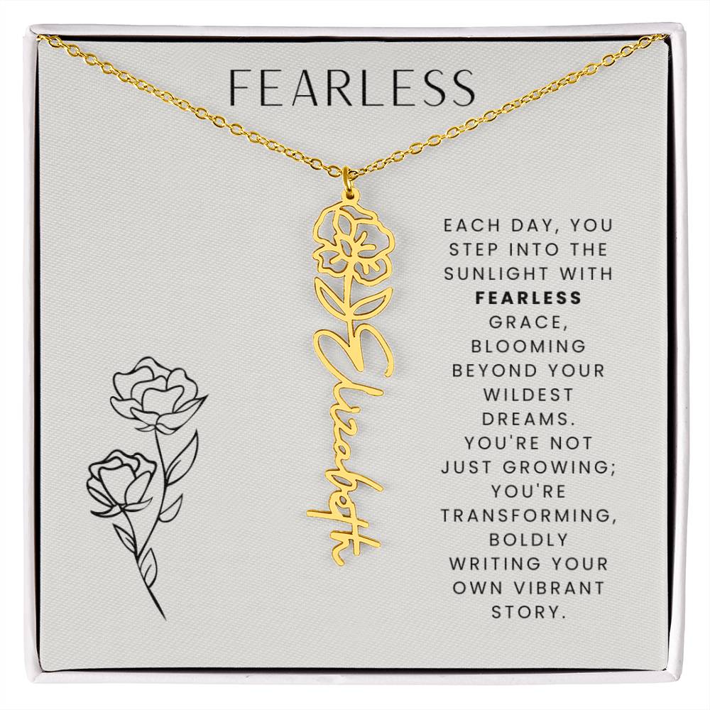 Fearless Birth Flower Necklace, Swiftie Fan Gift, Name Plate Necklace, Personalized Gift, Birth Flower, Gift for Her