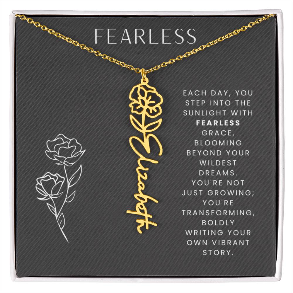 Fearless Birthflower Necklace, Swiftie Fan Gift, Name Plate Necklace, Personalized Gift, Gift for Her, Birth Flower