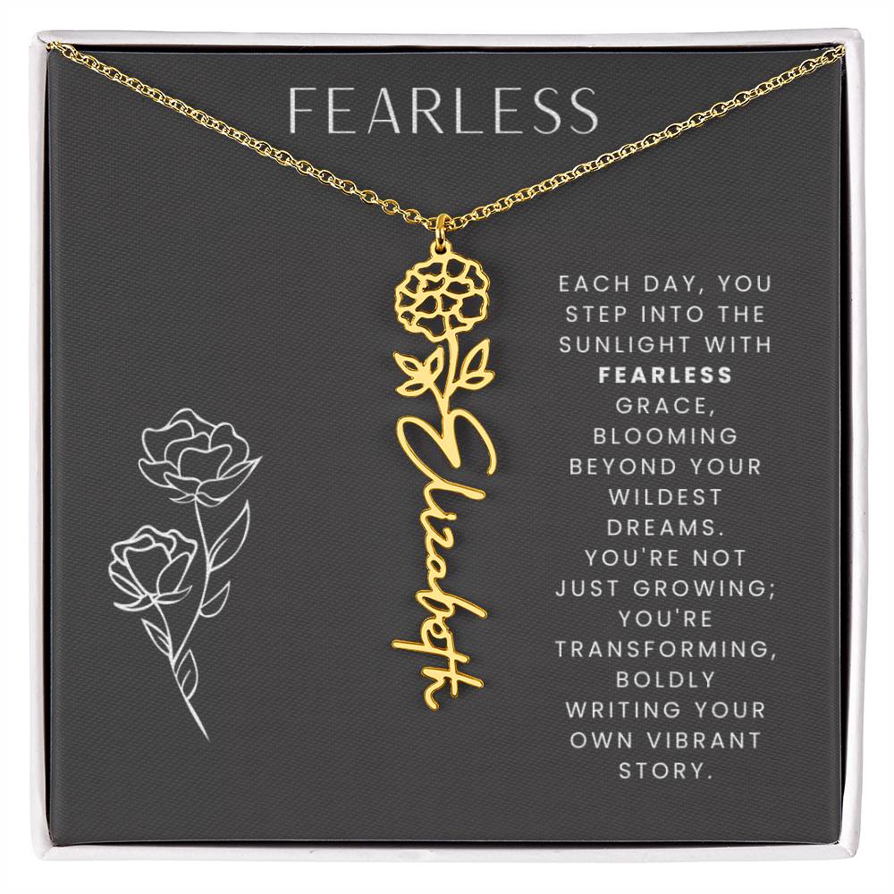 Fearless Birthflower Necklace, Swiftie Fan Gift, Name Plate Necklace, Personalized Gift, Gift for Her, Birth Flower