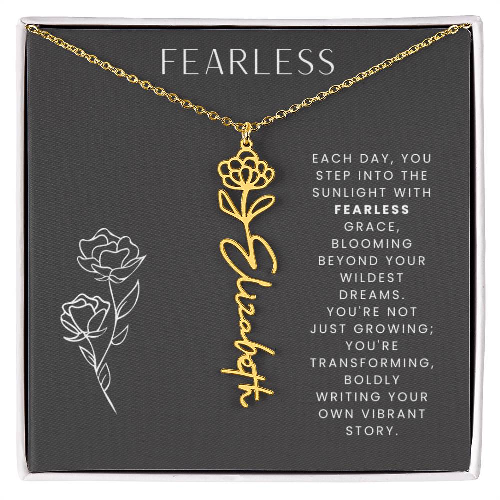 Fearless Birthflower Necklace, Swiftie Fan Gift, Name Plate Necklace, Personalized Gift, Gift for Her, Birth Flower