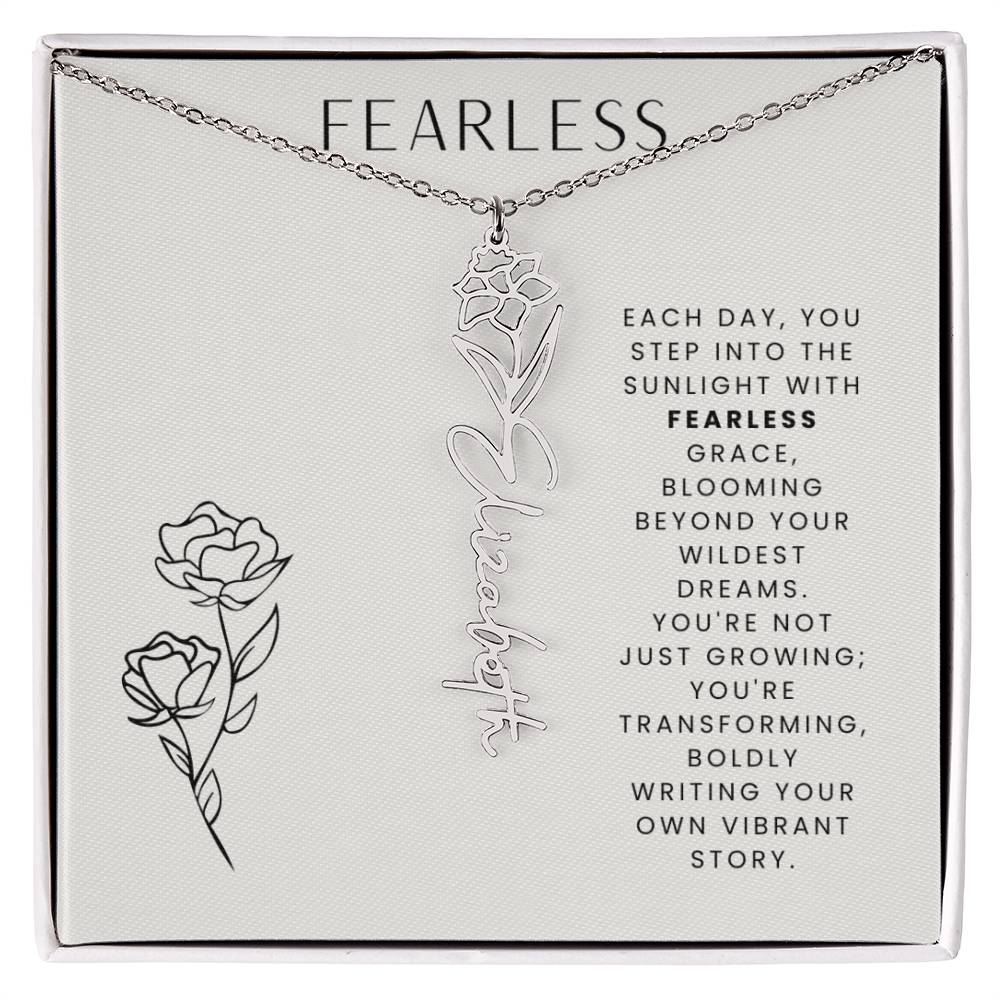 Fearless Birth Flower Necklace, Swiftie Fan Gift, Name Plate Necklace, Personalized Gift, Birth Flower, Gift for Her