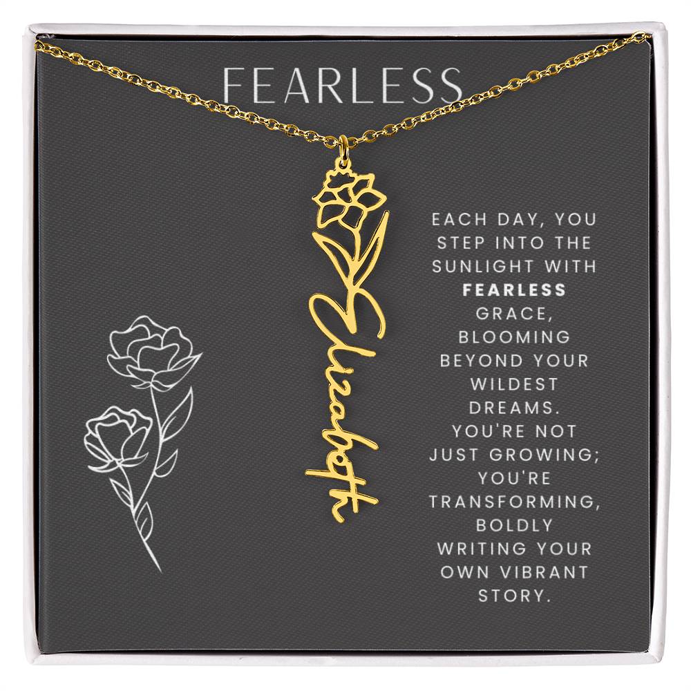 Fearless Birthflower Necklace, Swiftie Fan Gift, Name Plate Necklace, Personalized Gift, Gift for Her, Birth Flower